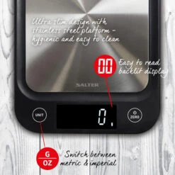Salter Ultra Slim Digital Kitchen Scale, 5kg Capacity, Black -Salter 106820ssbkdr n 5 r 23823.1683111660
