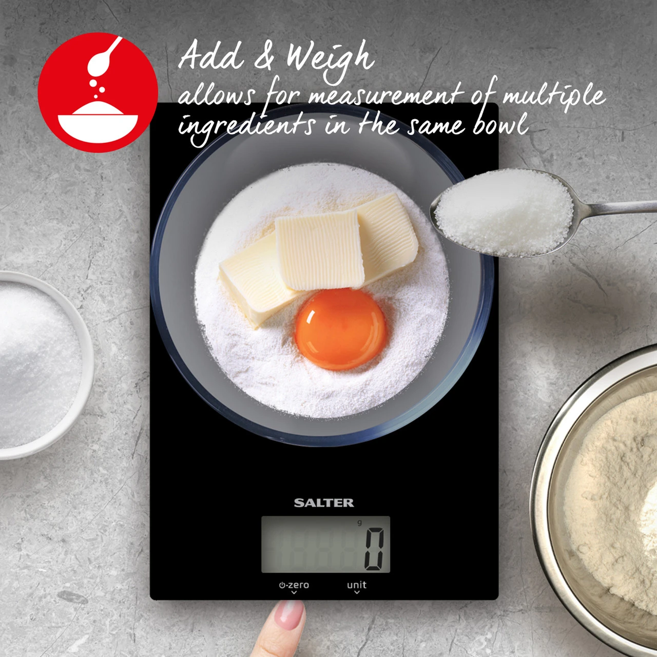 Salter Ultra Slim Glass Digital Kitchen Scale, 5kg Capacity, Black 5 Salter Ultra Slim Glass Digital Kitchen Scale, 5kg Capacity, Black - Image 3