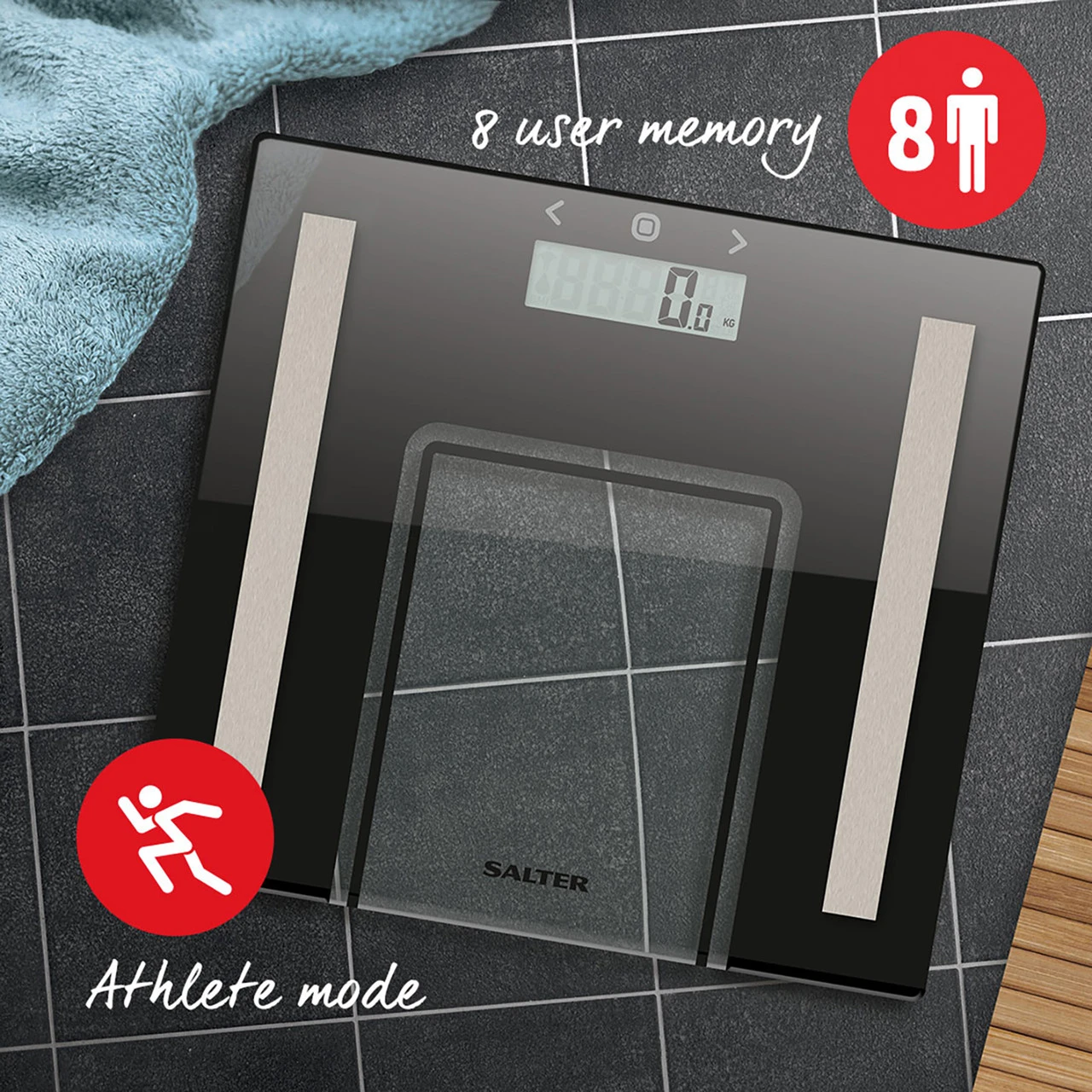 Salter Ultra Slim Glass Analyser Scale, 180kg Capacity - Black 6 Salter Ultra Slim Glass Analyser Scale, 180kg Capacity - Black - Image 5
