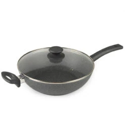 Salter Marblestone Coated Wok With Glass Lid, 28 Cm