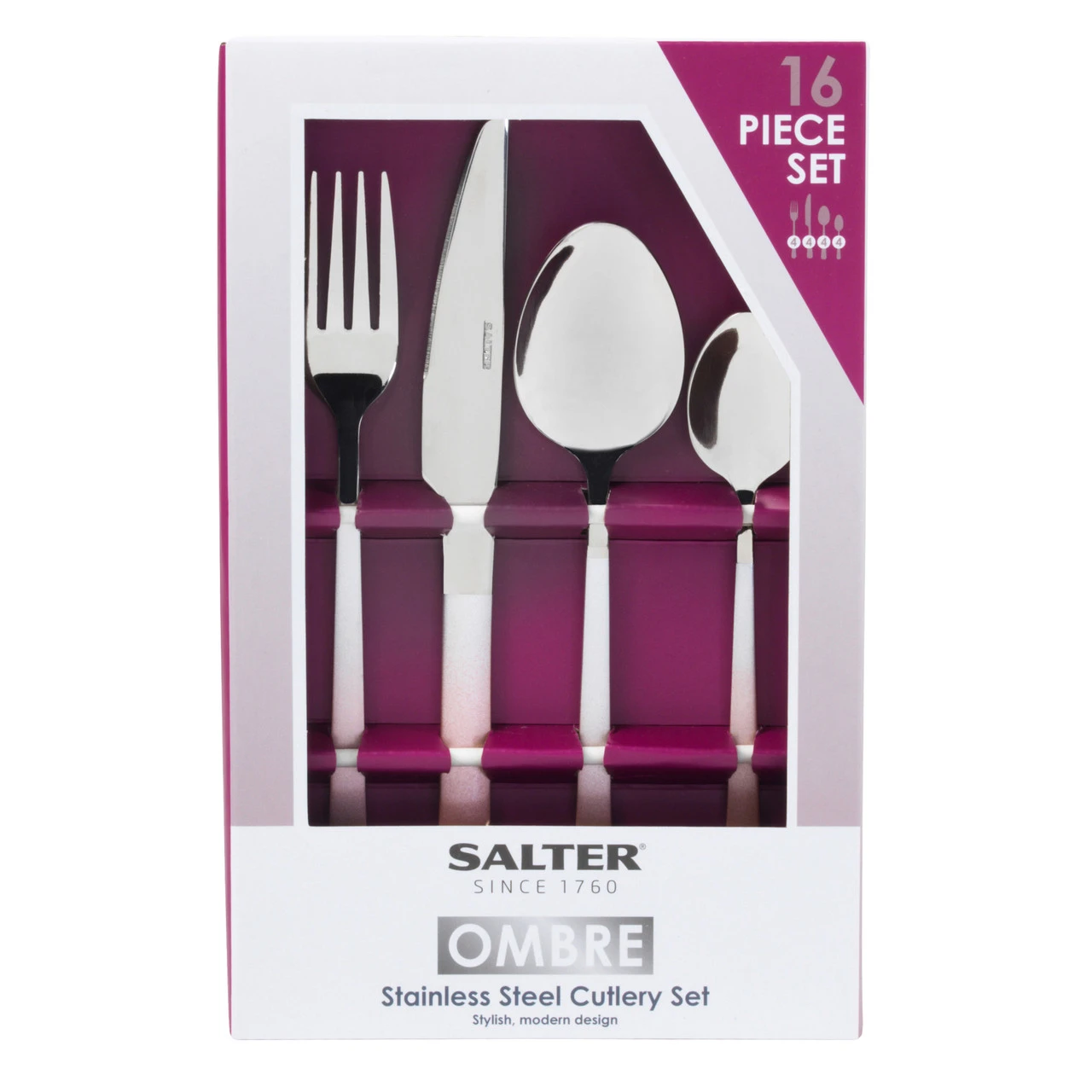 Salter Ombre Collection 16-Piece Stainless Steel Cutlery Set, With Knife, Fork, Spoon, Teaspoon, Silver/Champagne 8 Salter Ombre Collection 16-Piece Stainless Steel Cutlery Set, With Knife, Fork, Spoon, Teaspoon, Silver/Champagne - Image 6
