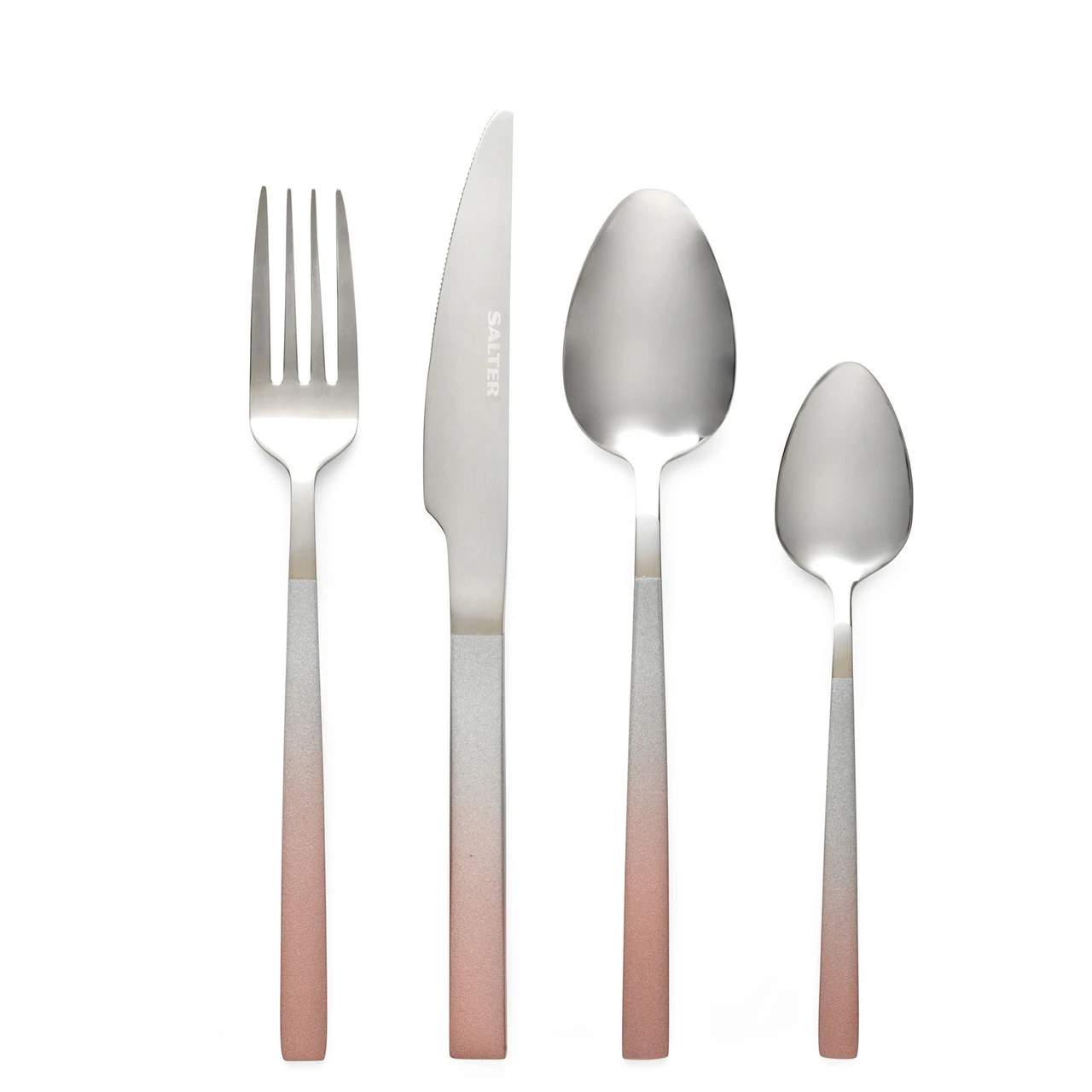 Salter Ombre Collection 16-Piece Stainless Steel Cutlery Set, With Knife, Fork, Spoon, Teaspoon, Silver/Champagne 3 Salter Ombre Collection 16-Piece Stainless Steel Cutlery Set, With Knife, Fork, Spoon, Teaspoon, Silver/Champagne