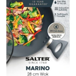 Salter 28cm Non-Stick Wok – Includes Tempered Glass Lid, Marino Collection -Salter bw12267eu7 3new 25663.1691583245