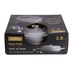 Salter Cast Iron 30cm Casserole Dish - Includes Lid, Oven Safe, Induction Sutiable, 2.8L Capacity -Salter cast iron 30cm casserole dish includes lid oven safe induction sutiable 2.8l capacity salter bw11654tedir 5054061436143 88285.1698462219