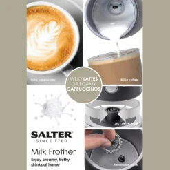 Salter Electric Milk Frother Steamer For Dairy/Plant-Based, Hot Chocolate, Cappuccinos, Lattes, Includes Hot, Cold And Frothy Functions -Salter ek4635 nw 9 55872.1663927717