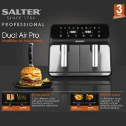 Salter Dual Air Pro, 7.6 Litre Air Fryer With 2 Drawers, 1700 W 16 Salter Dual Air Pro, 7.6 Litre Air Fryer With 2 Drawers, 1700 W -Salter ek5196 3new 97144.1689873618