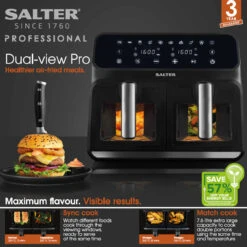 Salter Dual-View Pro Air Fryer, 2 Drawer Easy Clean Baskets, Clear Viewing Windows, 7.6L Capacity, 1700W -Salter ek5196gw temp3 89118.1683705743