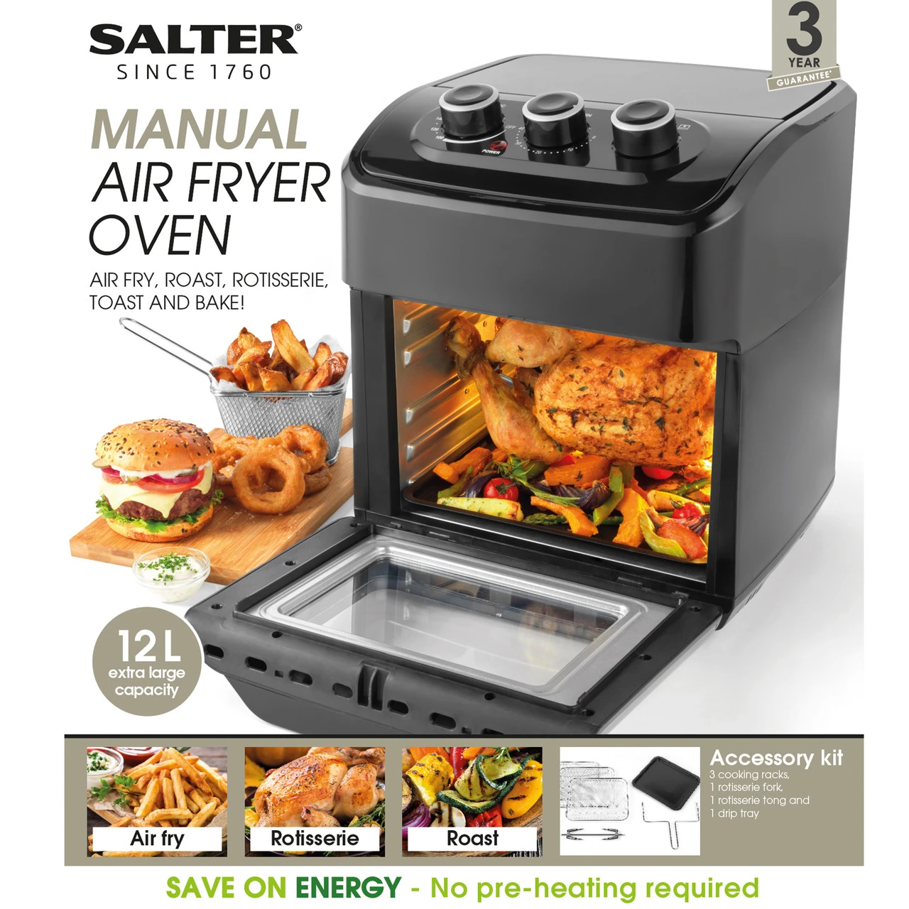 Salter Manual Air Fryer – XL 12L Mini Oven, 1800 W 4 Salter Manual Air Fryer – XL 12L Mini Oven, 1800 W - Image 2