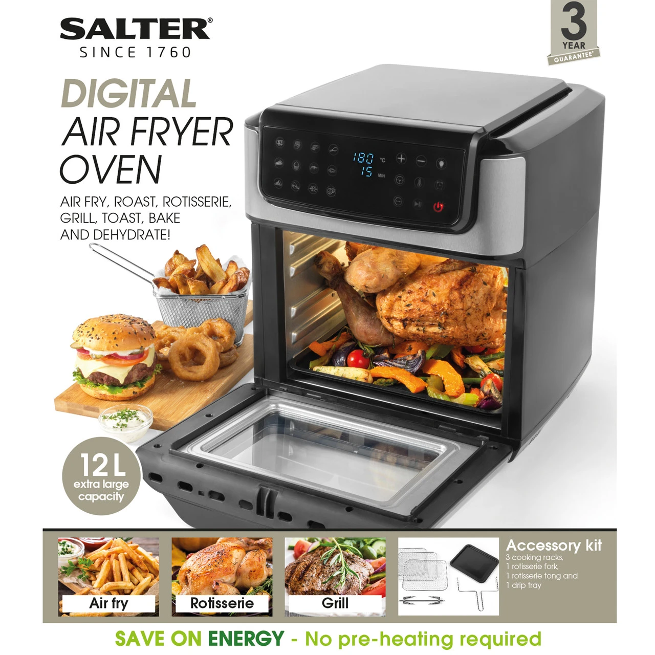 Salter Digital Air Fryer – XL 12L Capacity, 3 Racks Included, 1800W 4 Salter Digital Air Fryer – XL 12L Capacity, 3 Racks Included, 1800W - Image 2