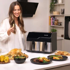 Salter Dual Sector Air Fryer – 9L Capacity, 5.5L & 3.5L Drawer, 2500W -Salter ek5729 3n 60178.1695295821