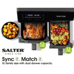 Salter Dual Sector Air Fryer – 9L Capacity, 5.5L & 3.5L Drawer, 2500W -Salter ek5729 7 new 79311.1695295823