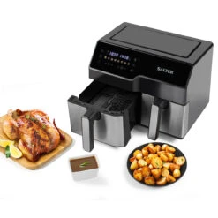 Salter Dual Sector Air Fryer – 9L Capacity, 5.5L & 3.5L Drawer, 2500W -Salter ek5729 9new 16952.1695295823