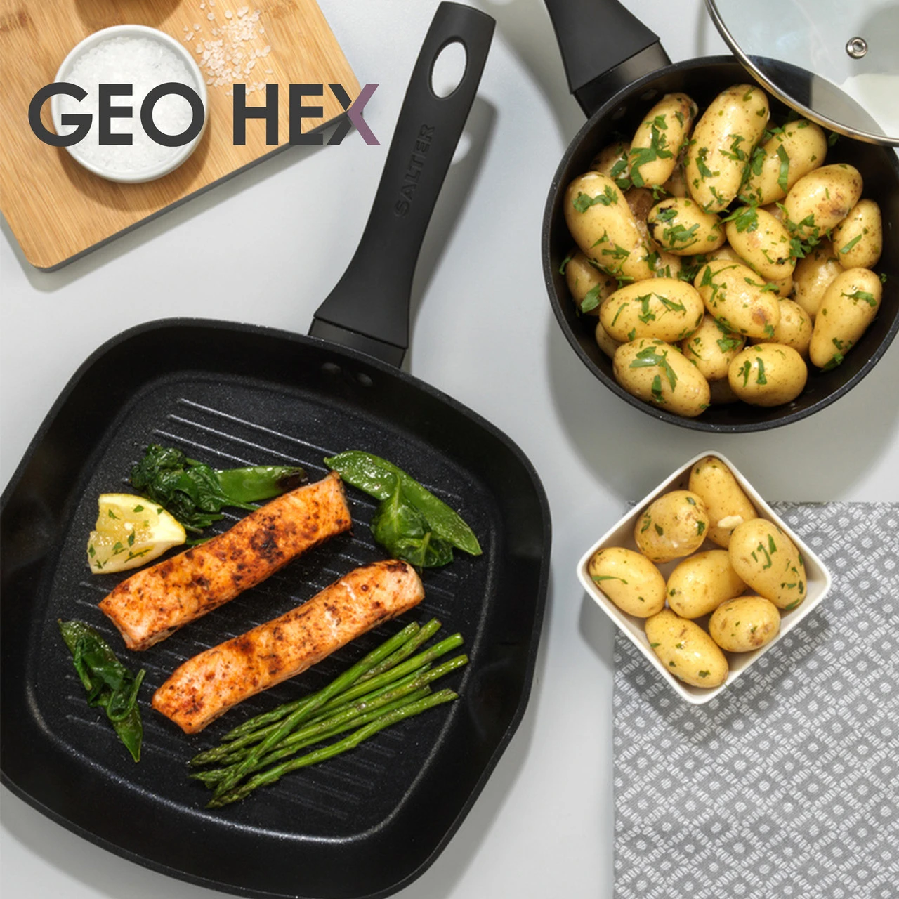 Salter Geo Hex 28 Cm Griddle Pan, Forged Aluminium 4 Salter Geo Hex 28 Cm Griddle Pan, Forged Aluminium - Image 2