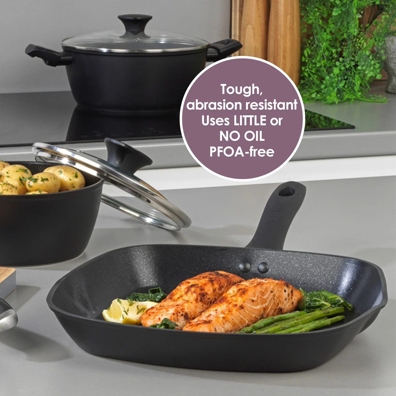 Salter Geo Hex 28 Cm Griddle Pan, Forged Aluminium 5 Salter Geo Hex 28 Cm Griddle Pan, Forged Aluminium - Image 3