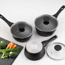 Salter Geo Hex 3-Piece Saucepan Set With Lids, 16/18/20 Cm -Salter geo hex 3 piece saucepan set with lids 161820 cm salter bw08777 5054061356366 22248.1698151007