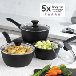 Salter Geo Hex 3-Piece Saucepan Set With Lids, 16/18/20 Cm -Salter geo hex 3 piece saucepan set with lids 161820 cm salter bw08777 5054061356366 24755.1698151007