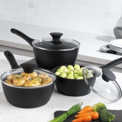 Salter Geo Hex 3-Piece Saucepan Set With Lids, 16/18/20 Cm -Salter geo hex 3 piece saucepan set with lids 161820 cm salter bw08777 5054061356366 56434.1698151007