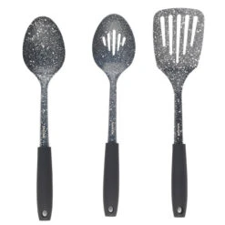 Salter Megastone Solid Spoon, Slotted Spoon And Slotted Turner Utensil Set, Stainless Steel
