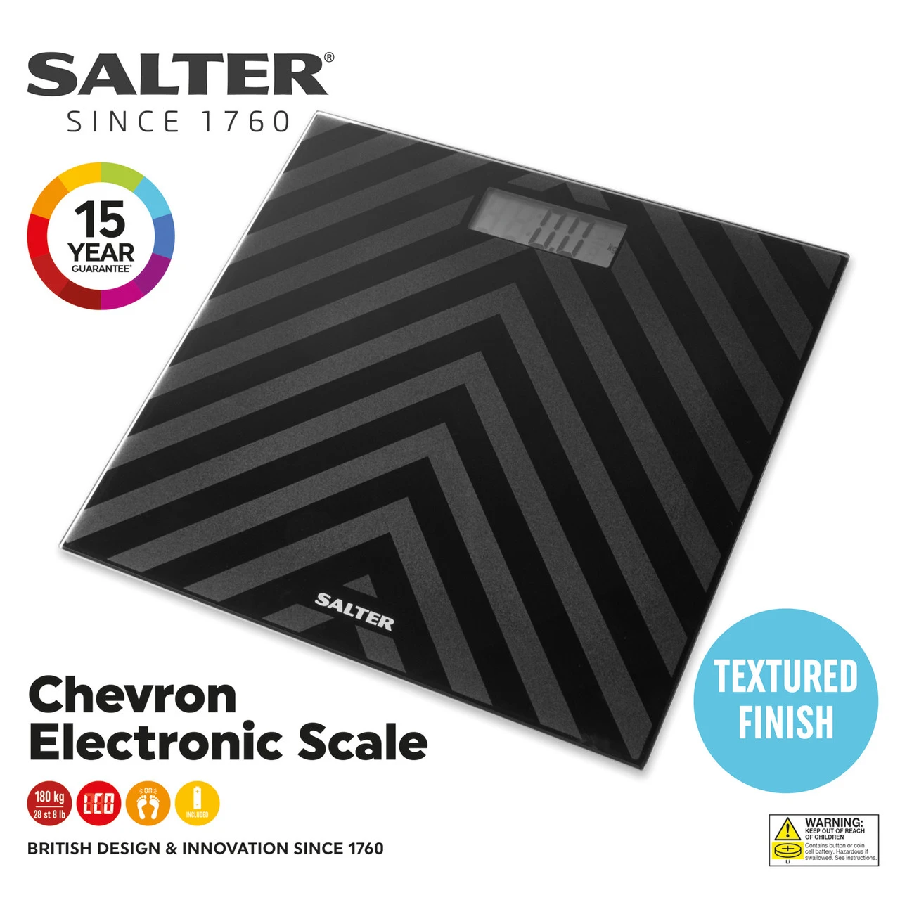 Salter Electronic Bathroom Scales, Chevron Two-Tone Textured Finish 4 Salter Electronic Bathroom Scales, Chevron Two-Tone Textured Finish - Image 2